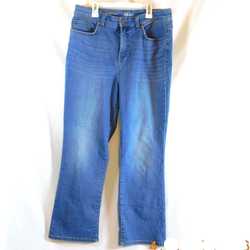 Style & Co Womens Straight‎ Crop Jeans Medium Wash Blue Denim Pants
